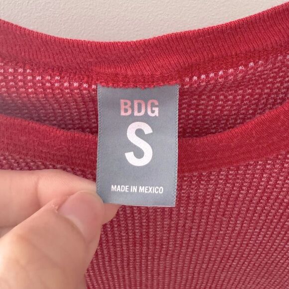 BDG Waffle Knit Red White & Blue Y2K Dip Dyed Casual Long Sleeve Tee Surfer Sz S - Picture 4 of 6